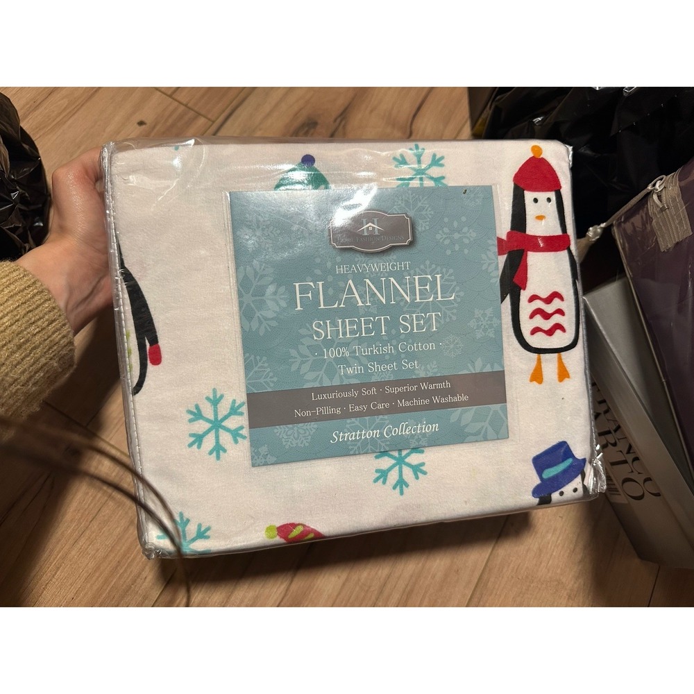 Holiday Flannel Heavyweight Sheet Set Twin Size 100% Turkish Cotton